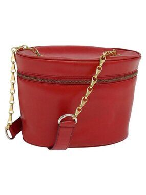 Authentic CELINE Chain Shoulder Bag Leather Red Gold